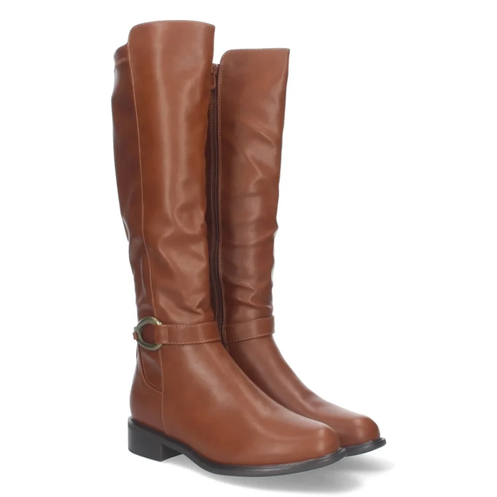 Bota lisa de mujer con tacón bajo y cierre de cremallera (ZS-95)