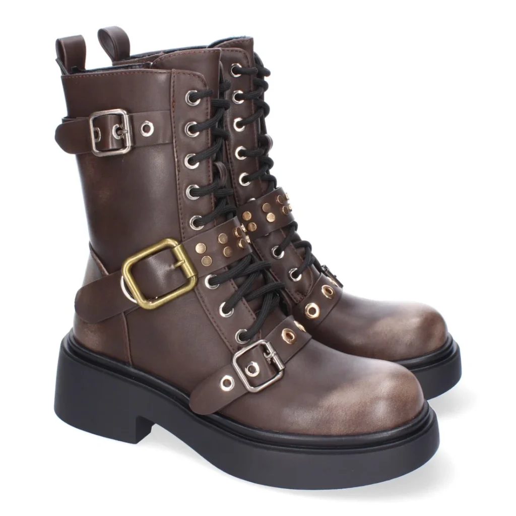 Bota de tacón para mujer, cómodas y elegantes, adornos de hebillas