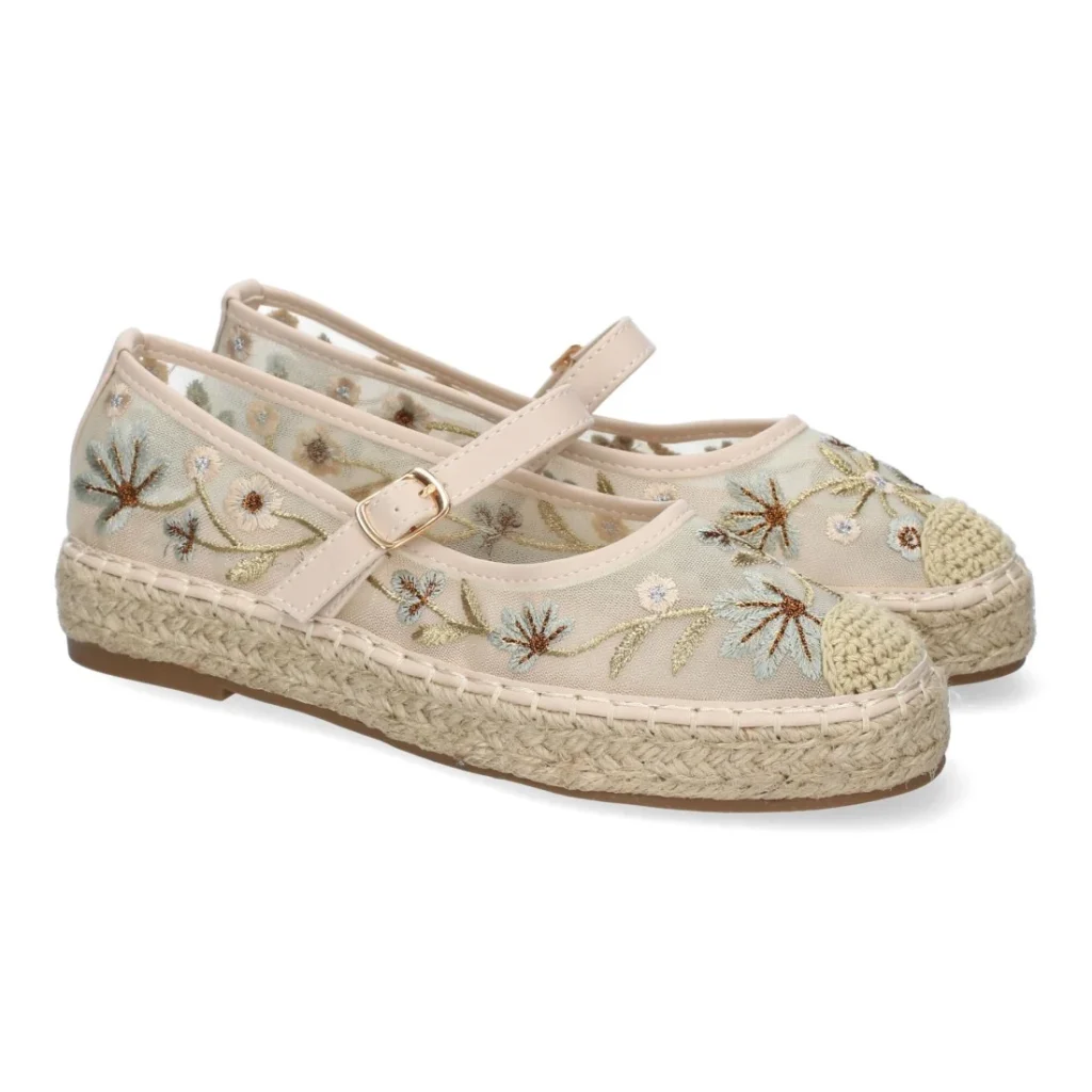 Bailarina estilo alpargata con yute para mujer, diseño moderno floral