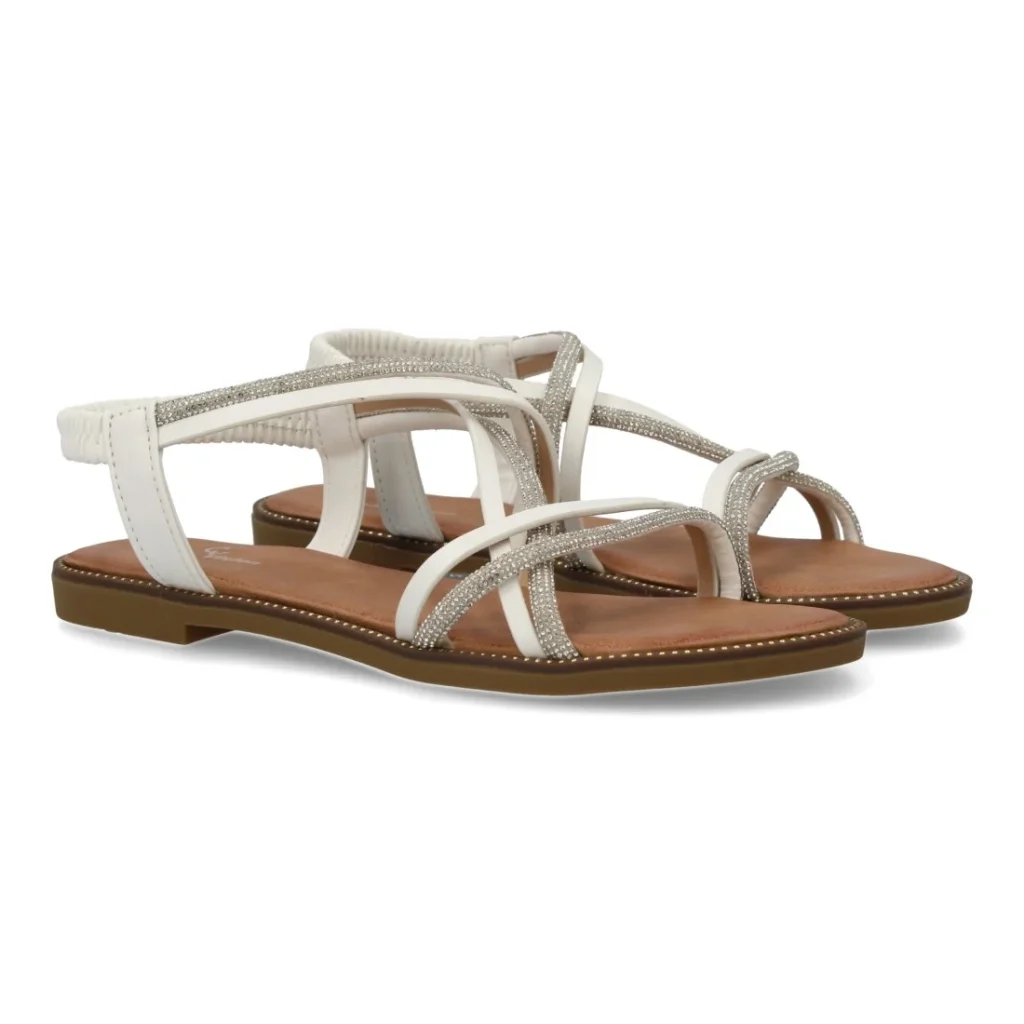 Sandalias planas para mujer, cómodas elegantes con brillantes