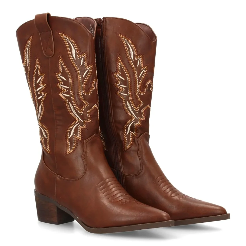 Bota cowboy alta con diseños bordados para mujer
