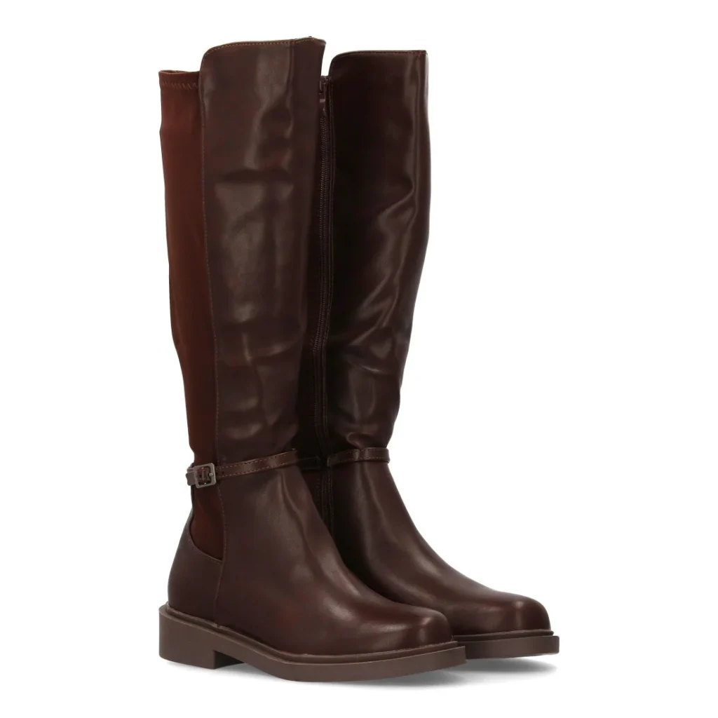 Bota alta elástica plana para mujer