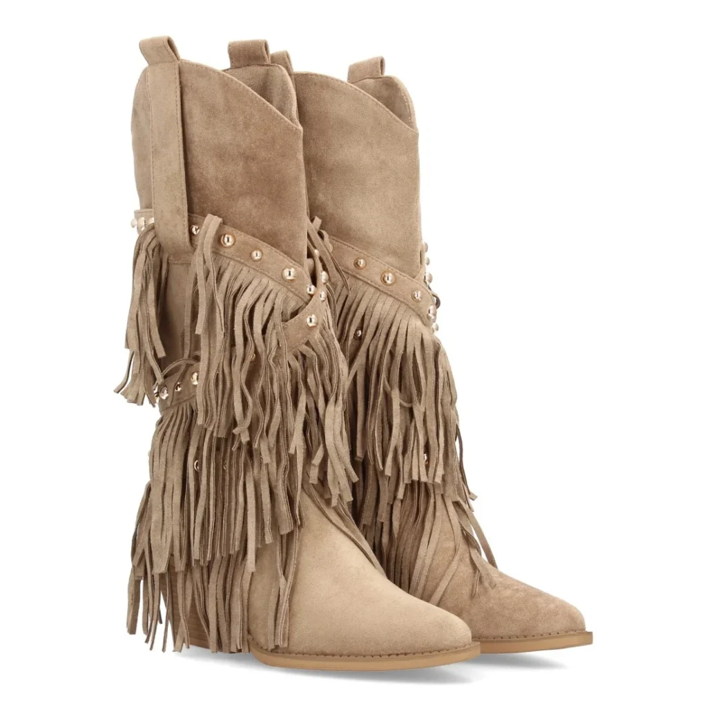 Bota cowboy con flecos y tachuelas para mujer (52208)