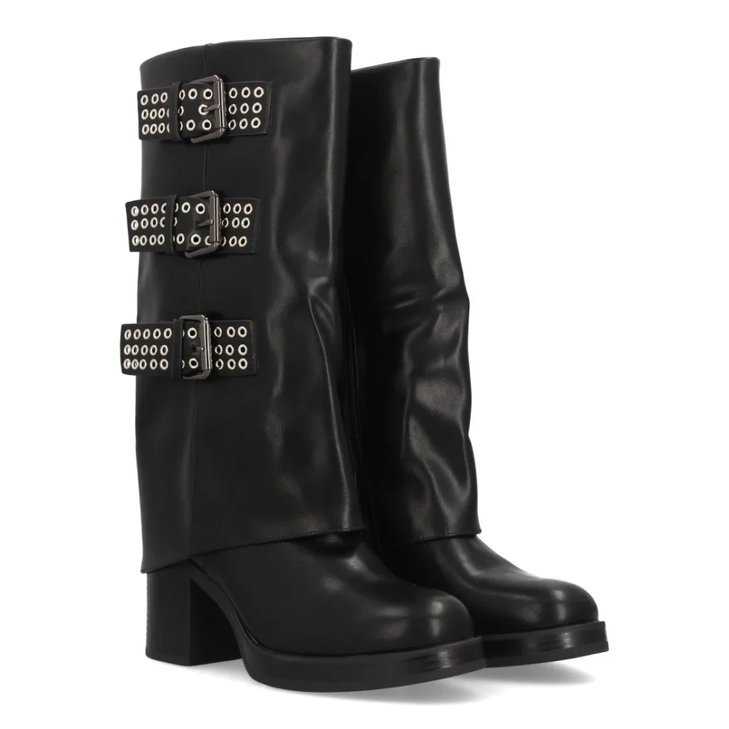 Bota alta con hebillas metálicas para mujer