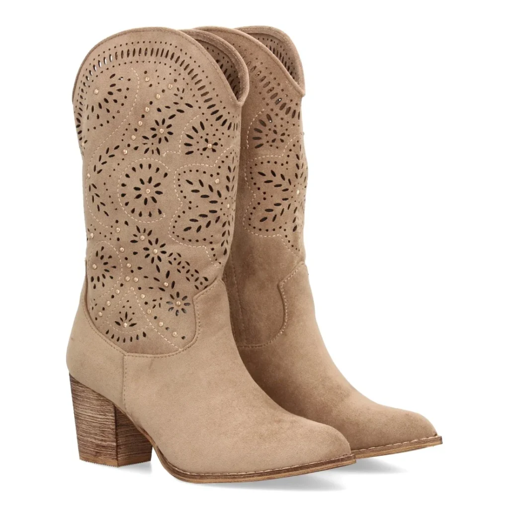 Botas cowboy con tacón y troquelado floral para mujer
