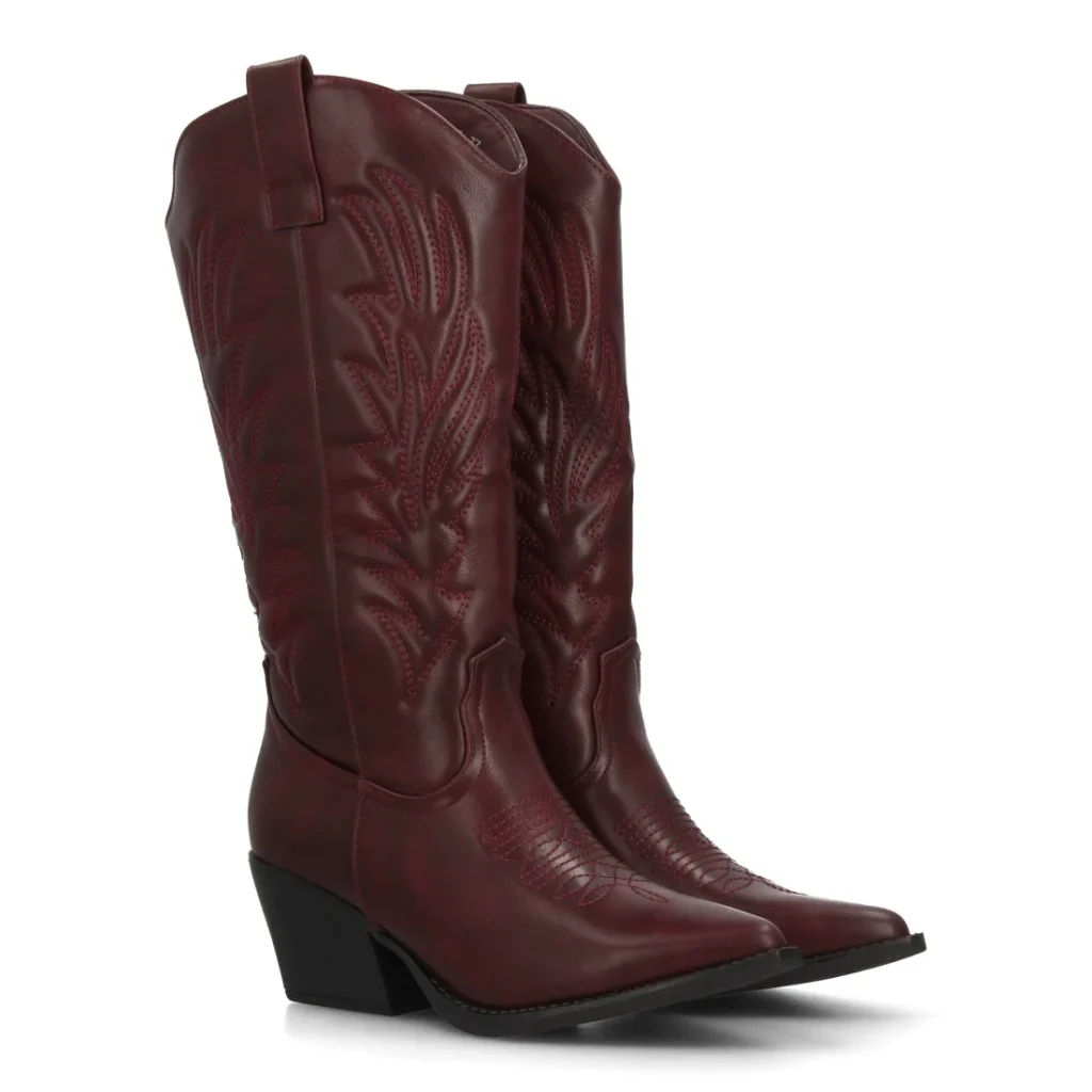 Bota cowboy mujer caña alta bordados western tacón ancho