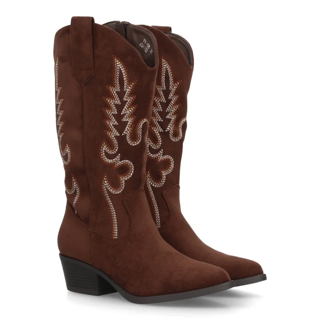 Botas de mujer estilo cowboy tacón bajo diseño caña bordada
