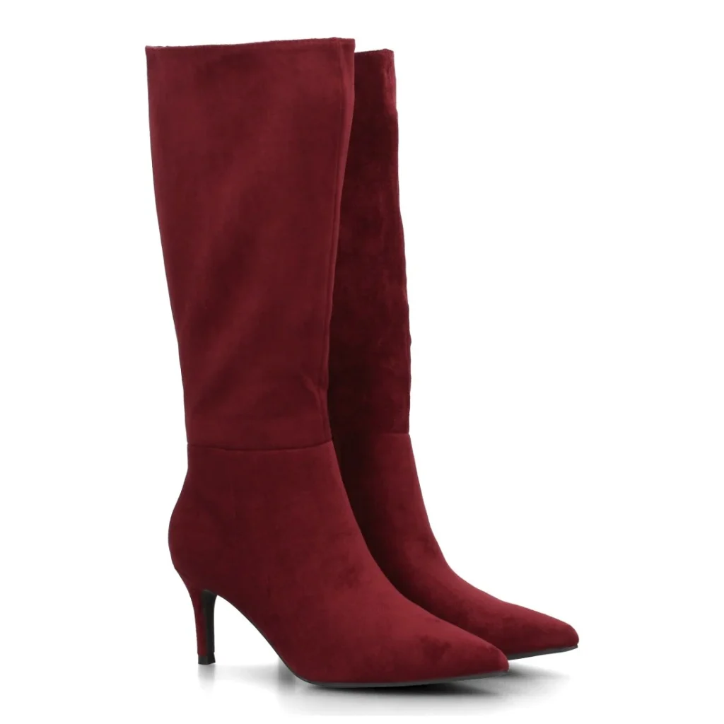 Botas altas de mujer efecto ante con tacón y punta fina