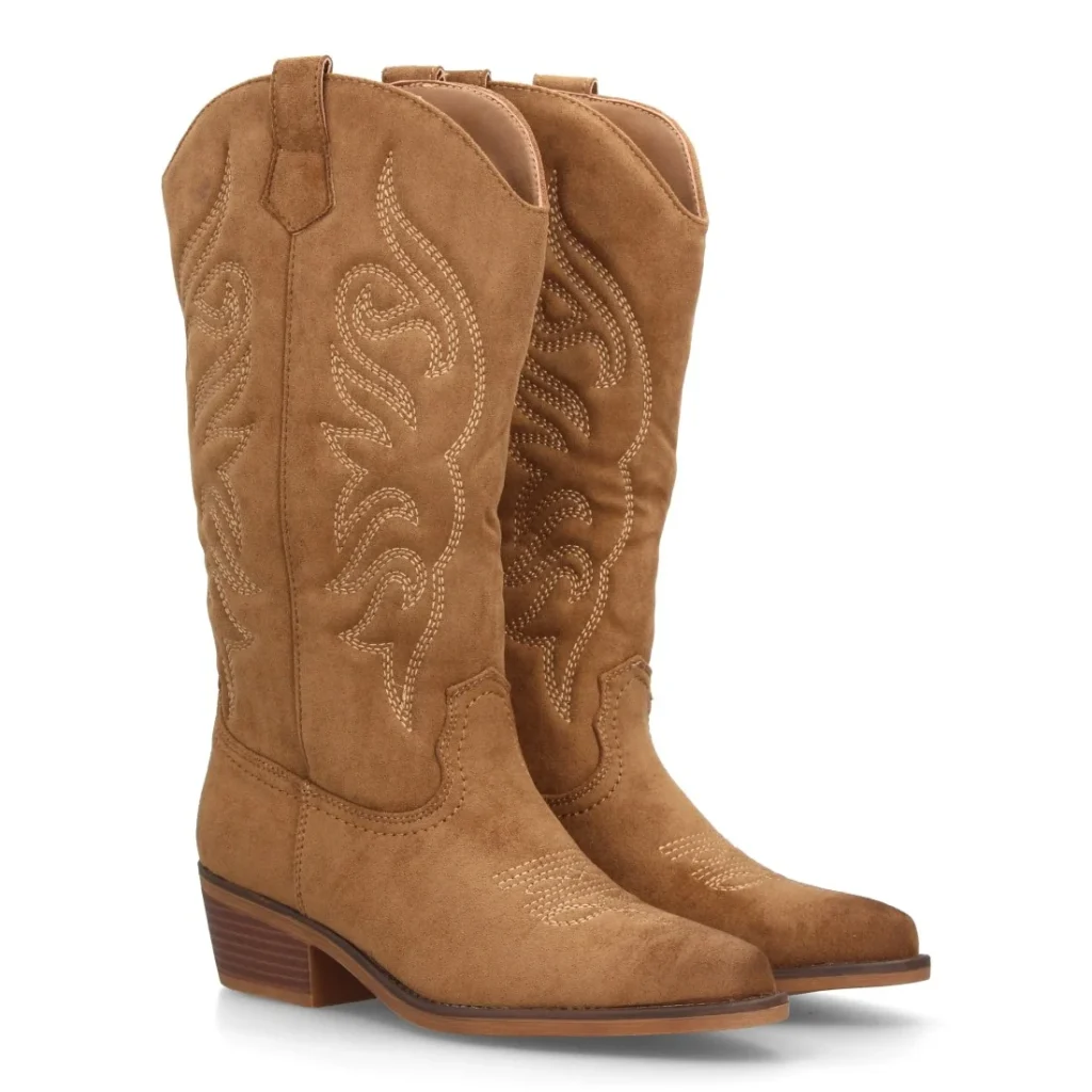 Botas altas cowboy con bordados western y tacón cómodo para mujer