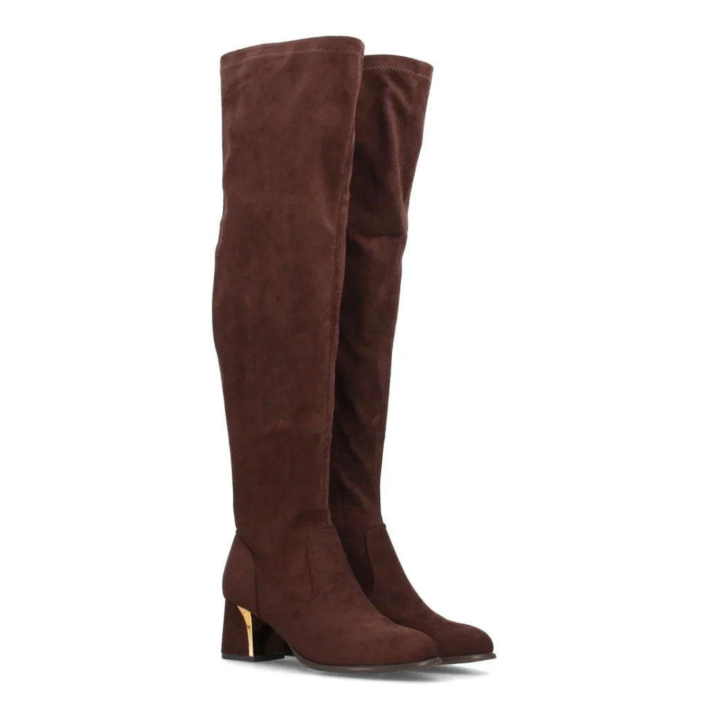 Botas altas ajustadas mosqueteras con tacón ancho para mujer