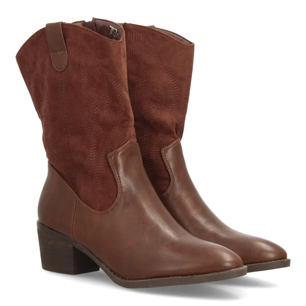 Botas cowboy bordadas de media caña doble textura para mujer