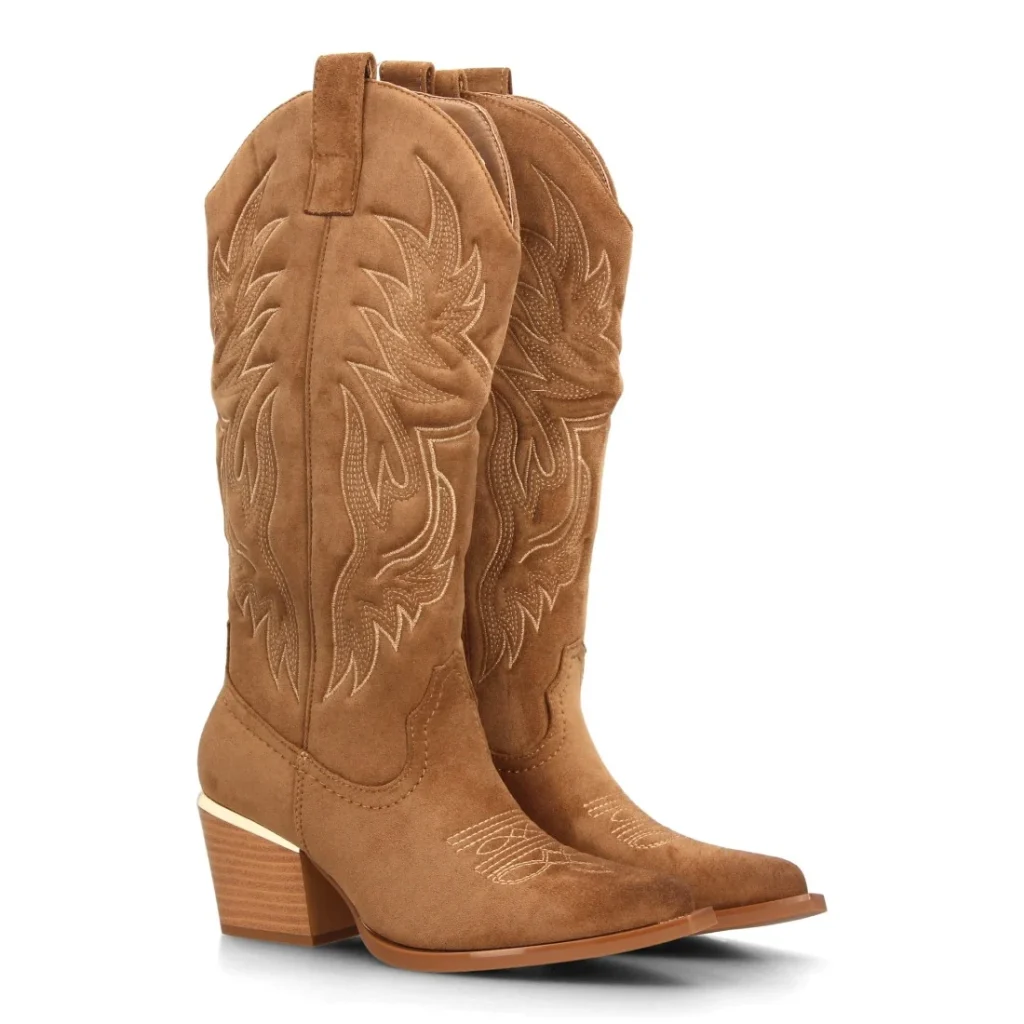 Botas altas cowboy tacón cómodo y detalle metálico para mujer