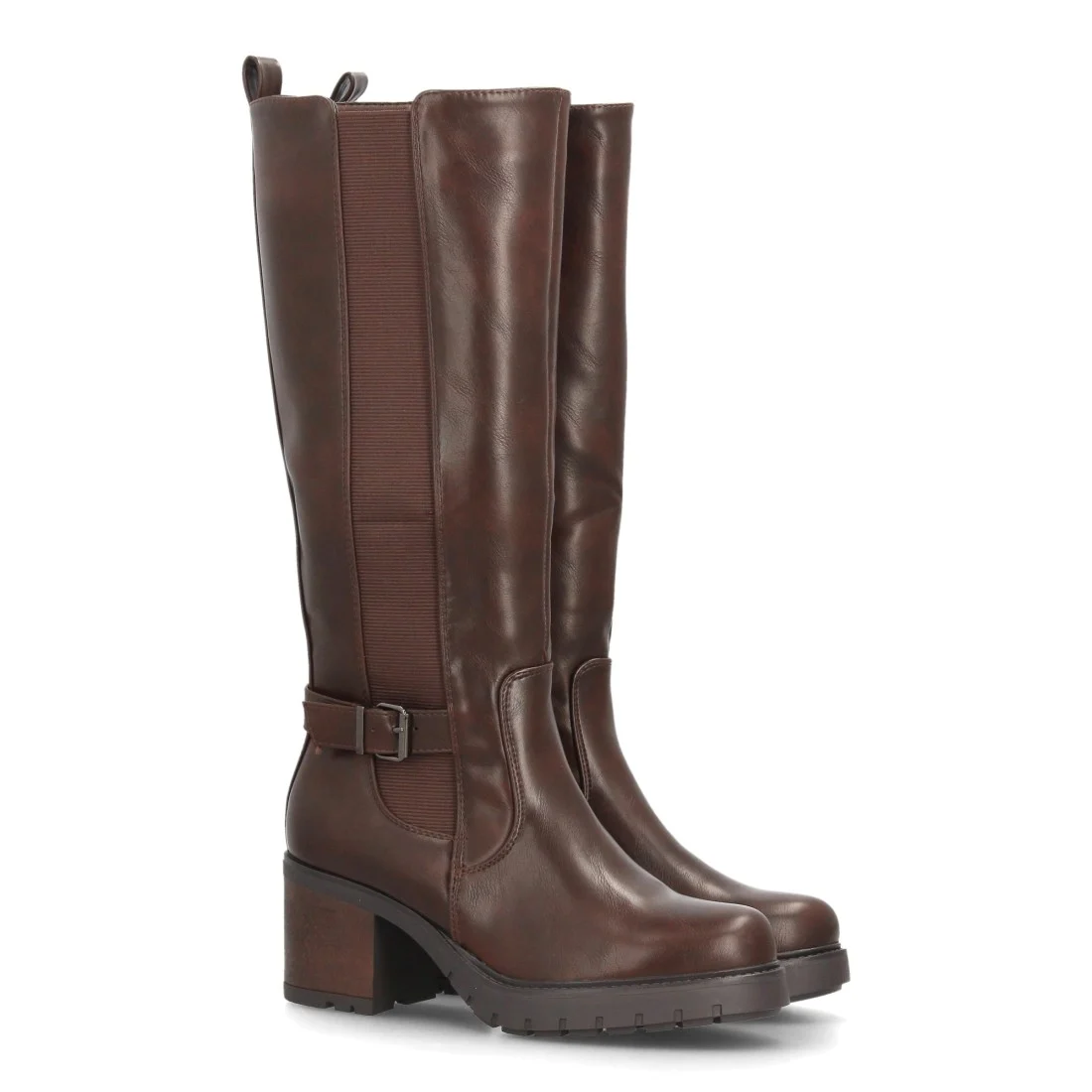 Botas altas elásticas con tacón ancho para mujer