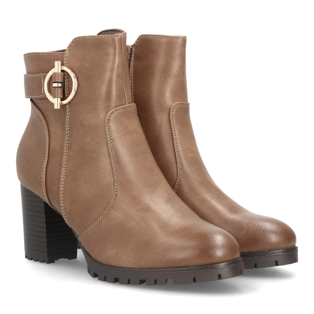Botines de tacón con hebilla decorativa para mujer