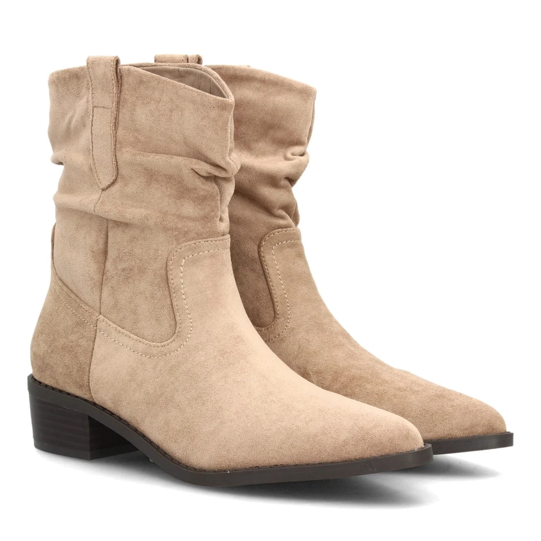 Botines western fruncidos de tacón bajo para mujer