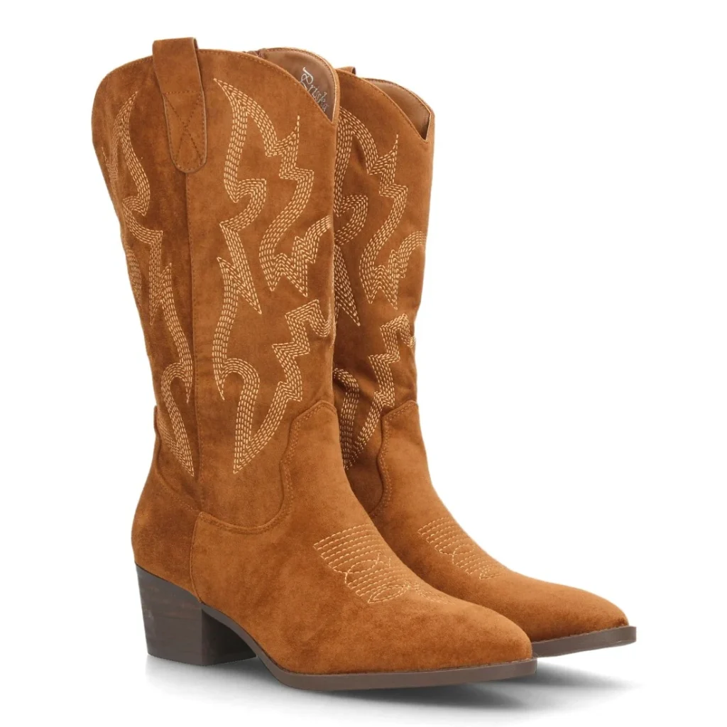 Botas cowboy bordadas efecto ante para mujer