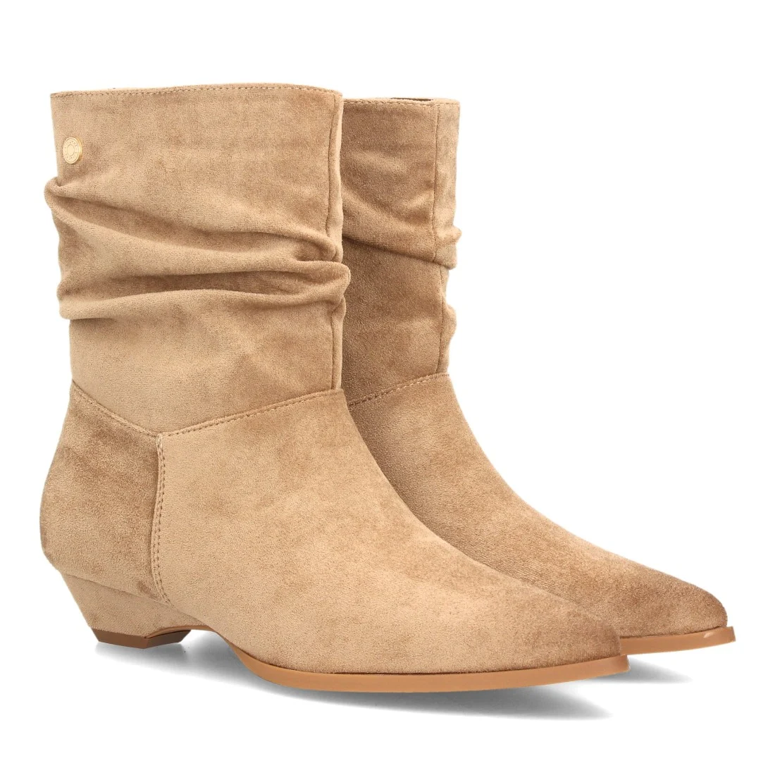 Botines fruncidos de tacón bajo para mujer