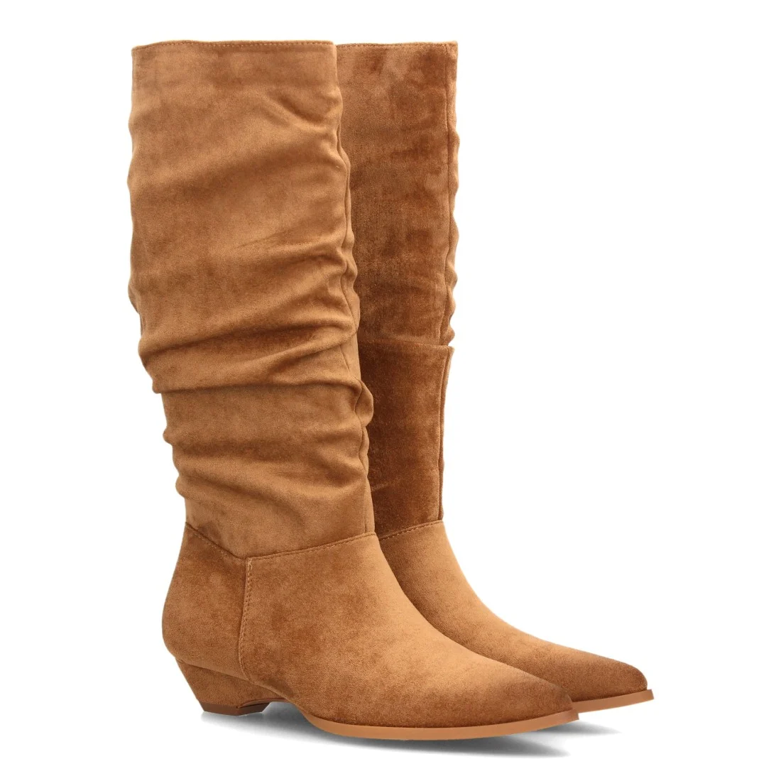 Botas altas fruncidos de tacón bajo para mujer