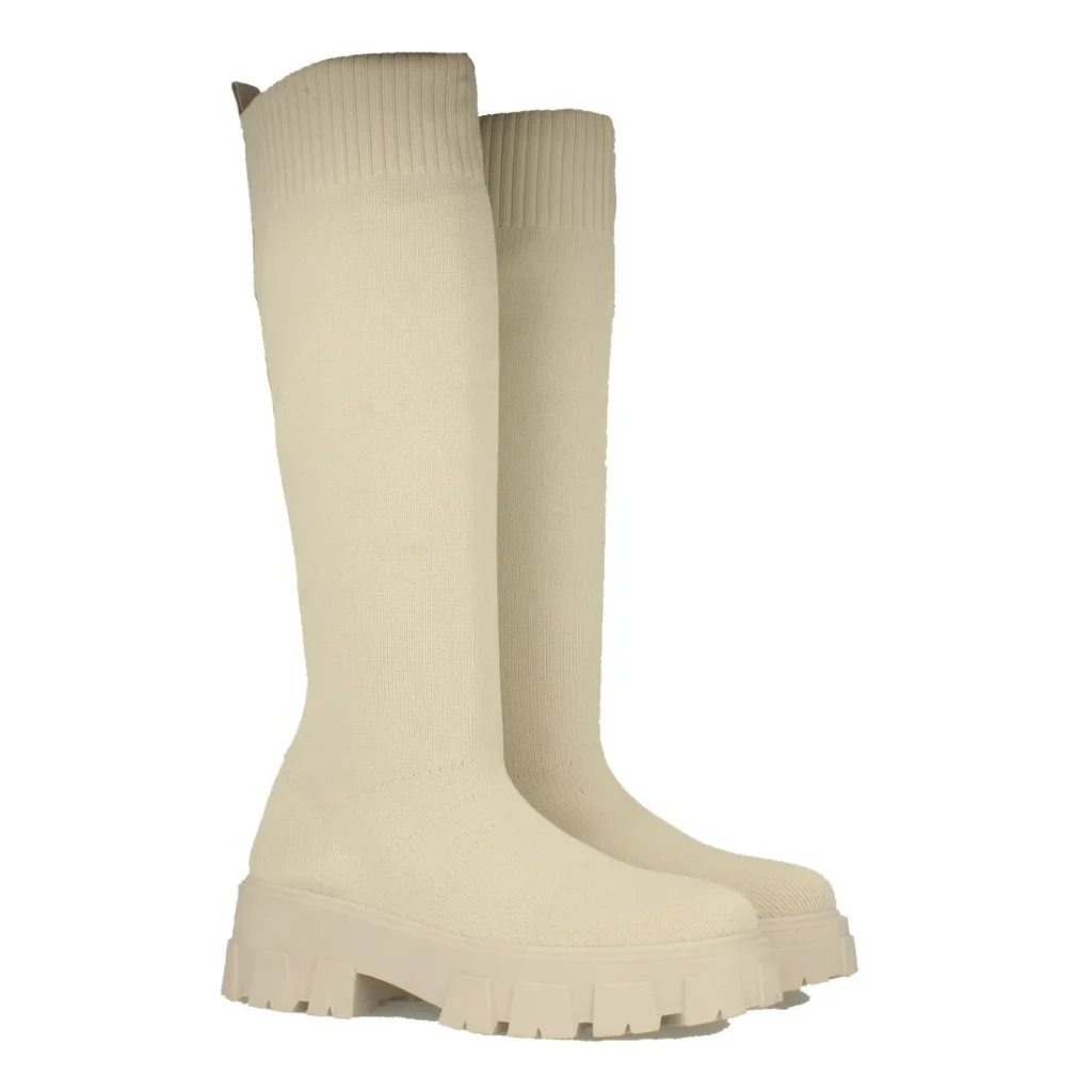 Bota de plataforma con material elástico para mujer