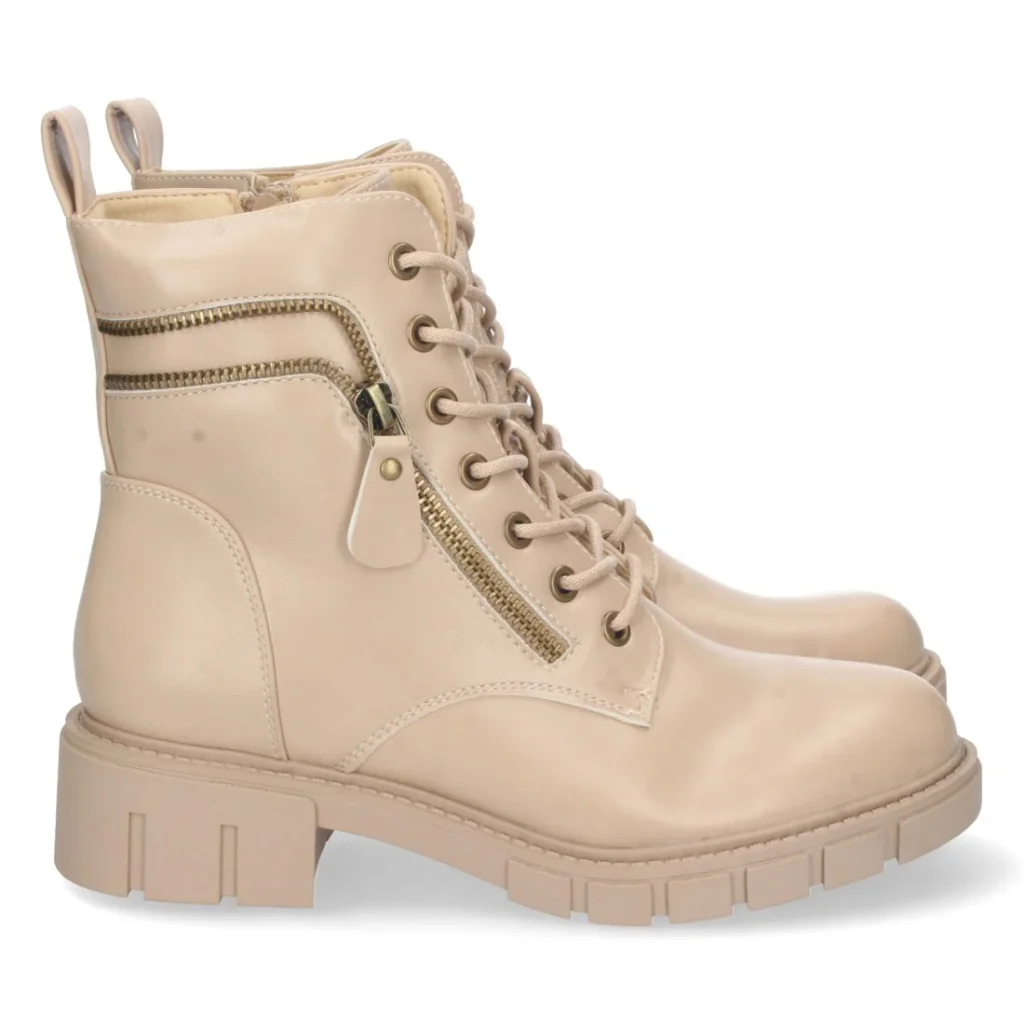 Botín plano con cremallera y cordones para mujer (3318)