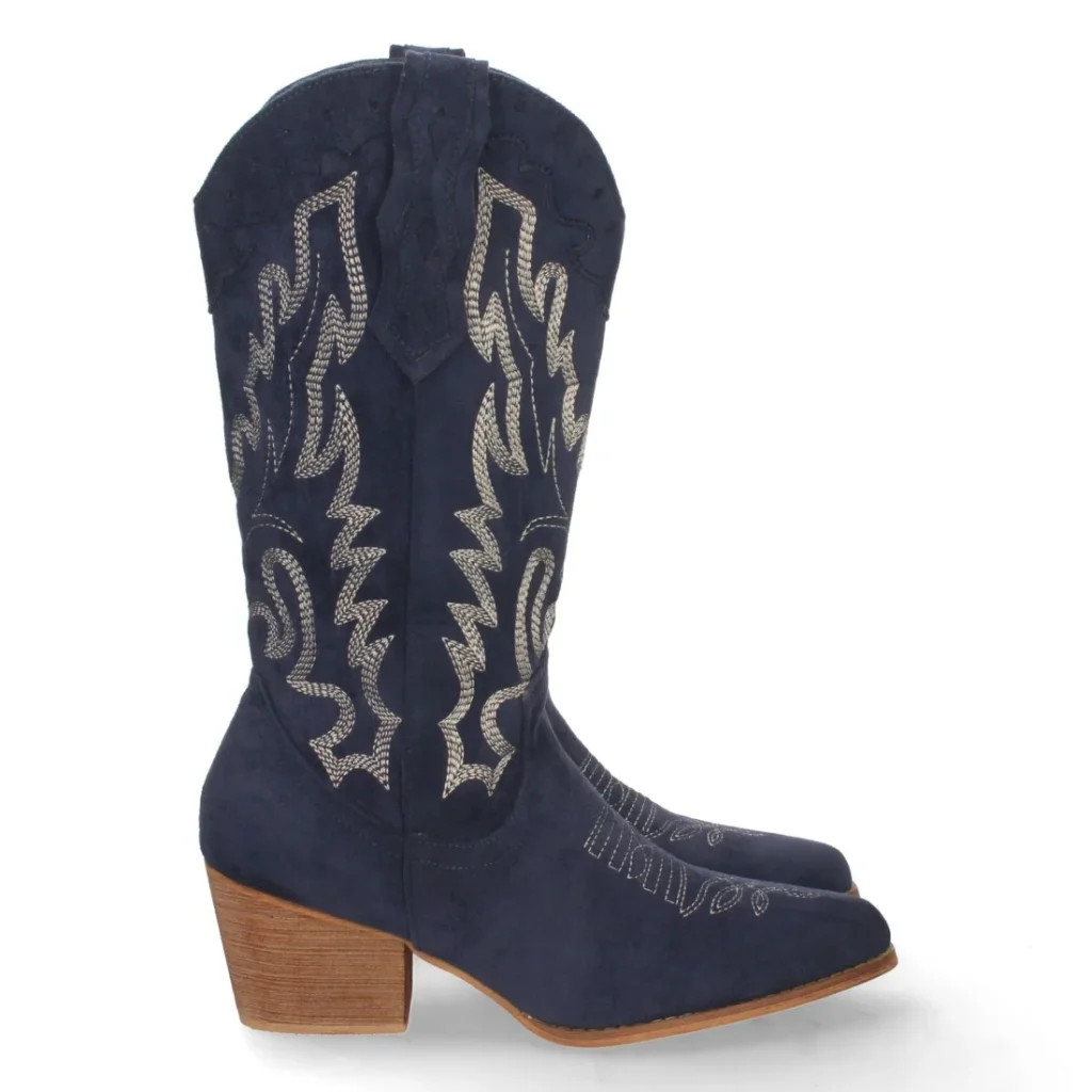 Bota campera con tacón y bordado para mujer