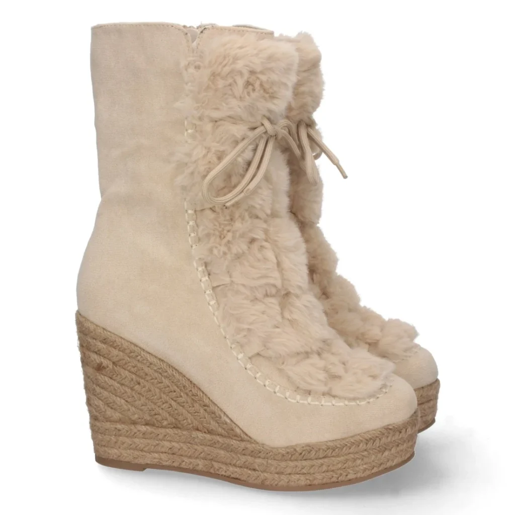 Bota de cuña con yute y forrado de pelo para mujer