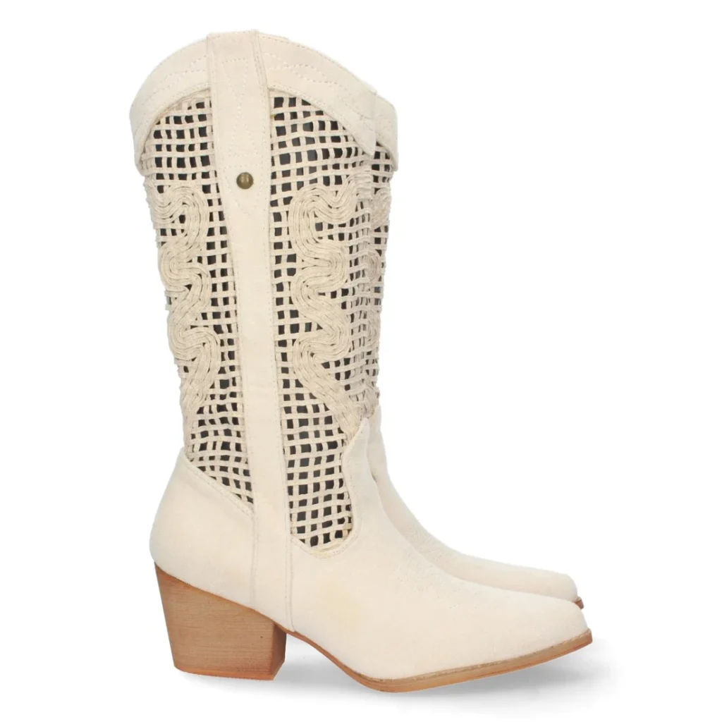 Bota de tacón con calados y cremallera para mujer (YZ22-145)