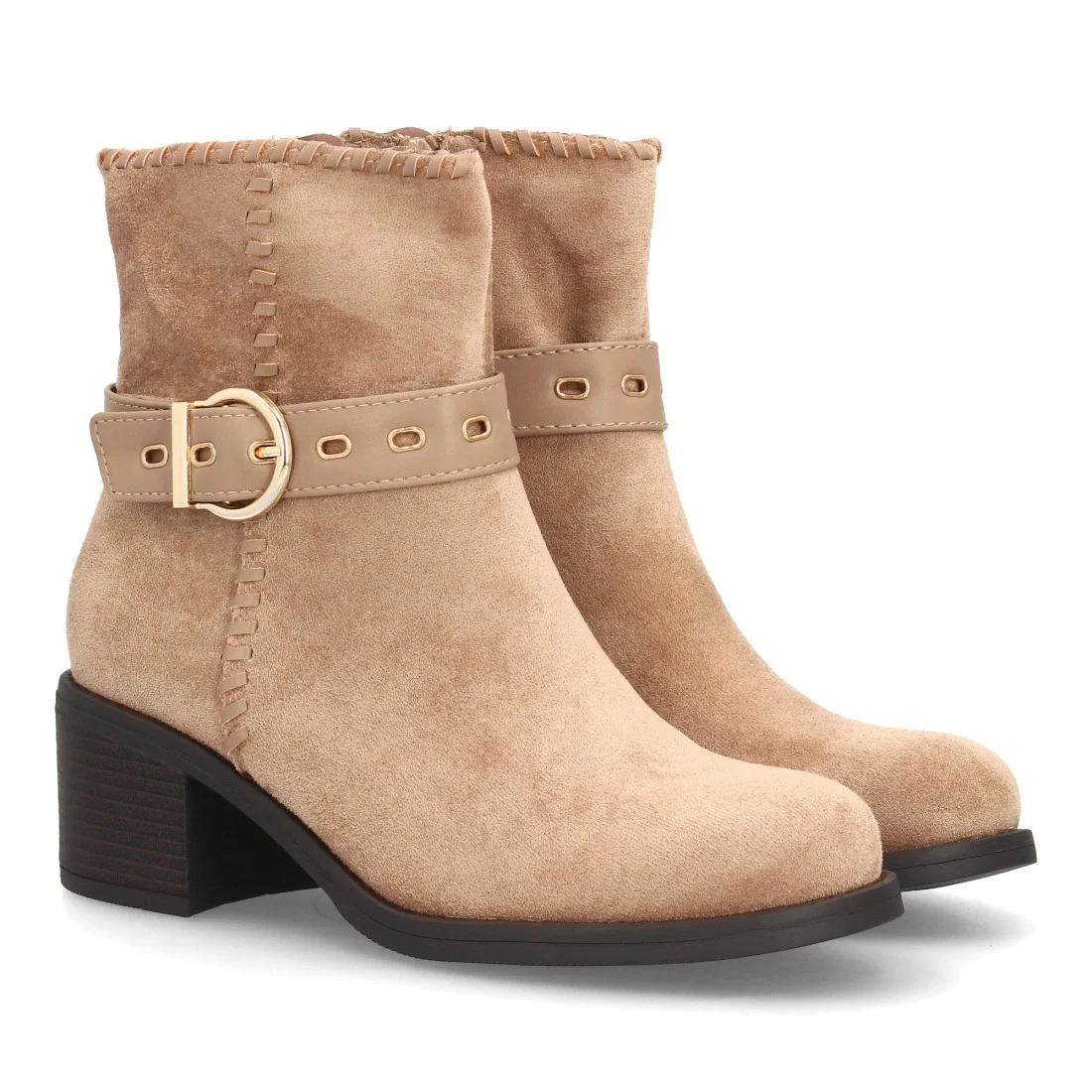 Botines con hebilla y tacón ancho para mujer