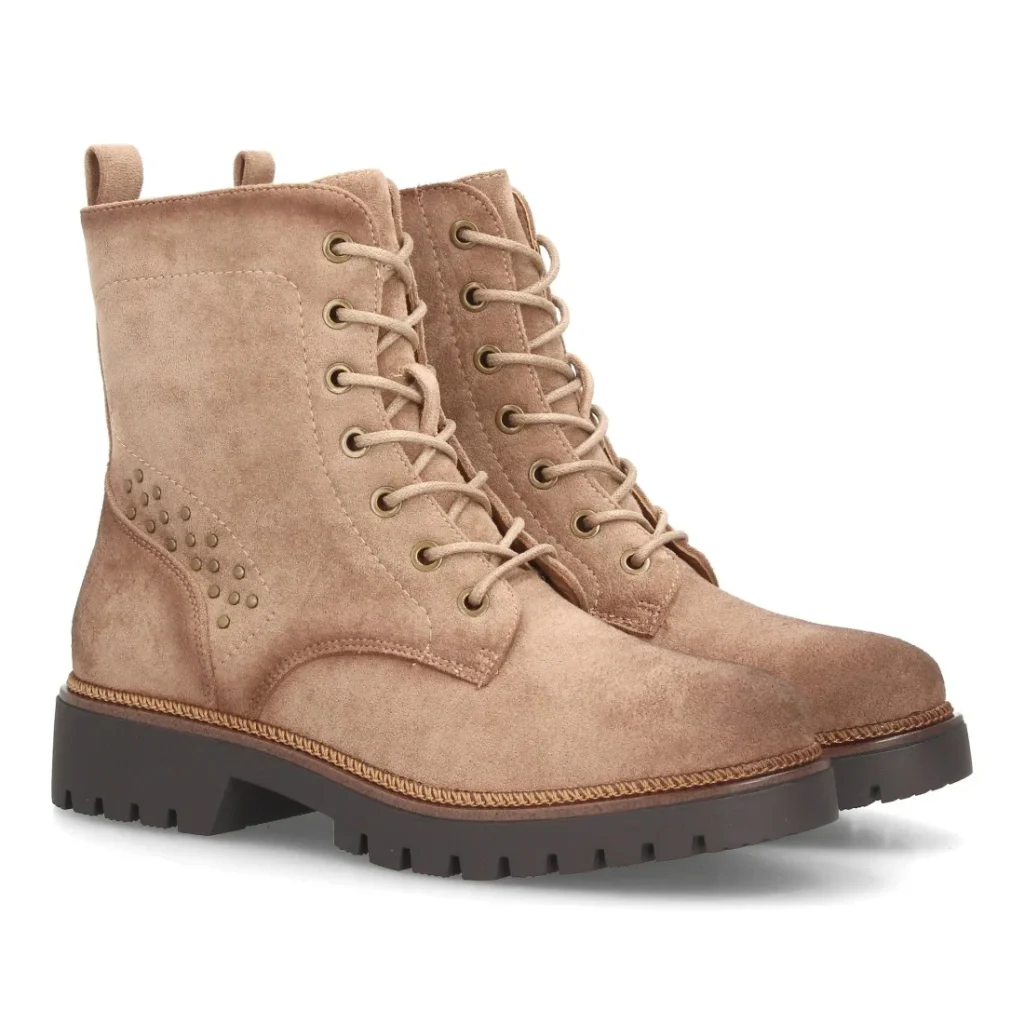 Botines militares con cordones y tachuelas para mujer