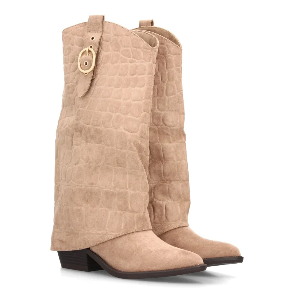 Botas cowboy altas con hebilla decorativa y estampado de cocodrilo