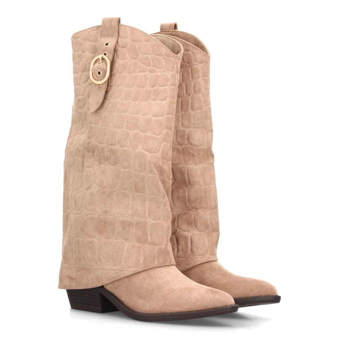 Botas cowboy altas con hebilla decorativa y estampado de cocodrilo