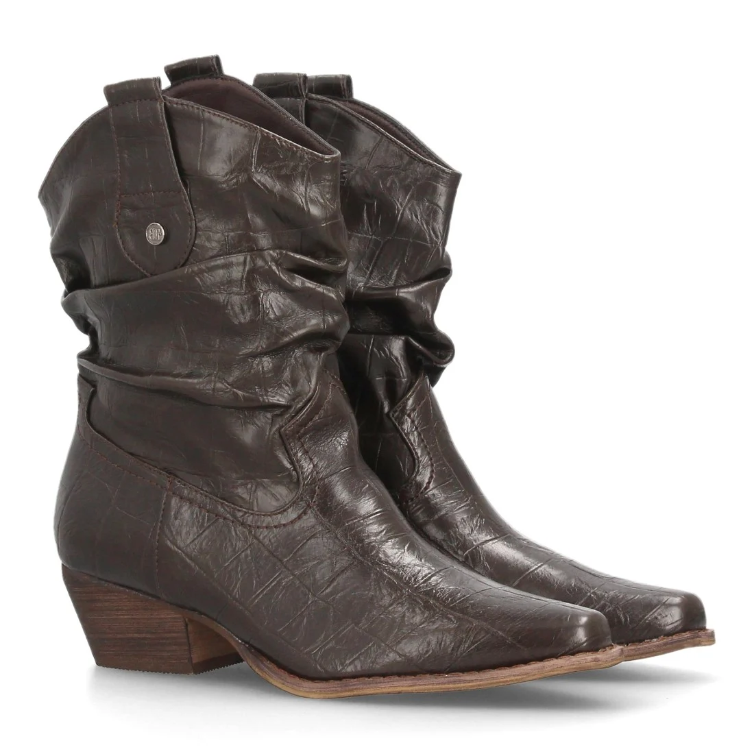 Botines cowboy fruncidos con grabado de cocodrilo para mujer