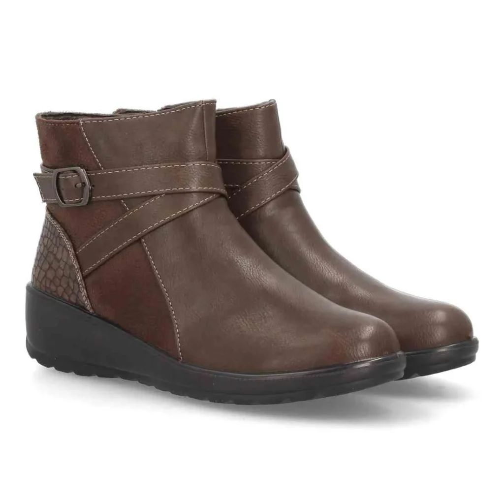 Botines con cuña y hebilla lateral para mujer