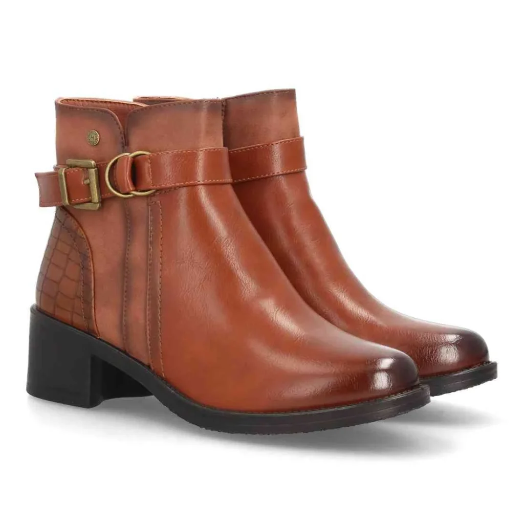 Botines con tacón ancho y hebilla para mujer