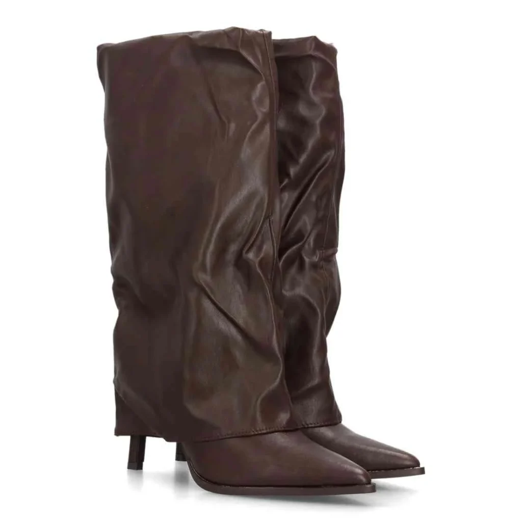 Botas altas fruncidas con tacón fino para mujer (69052)