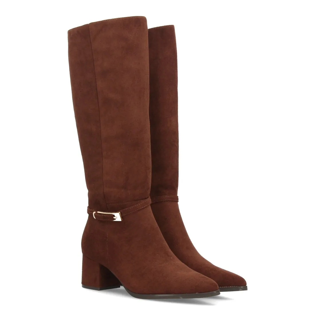 Botas altas de tacón con hebilla decorativa para mujer