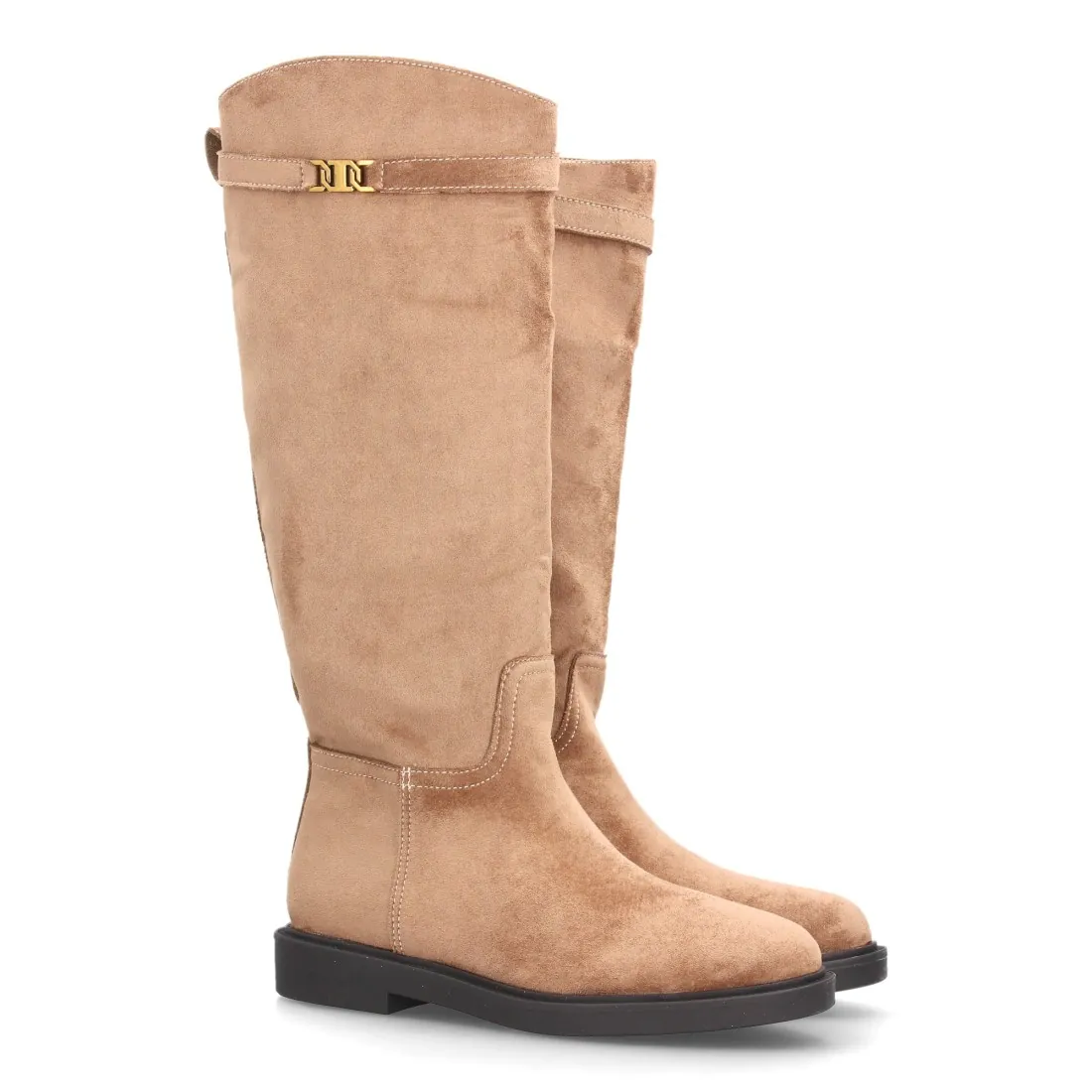 Botas altas planas con adorno metálico para mujer (YG1003)