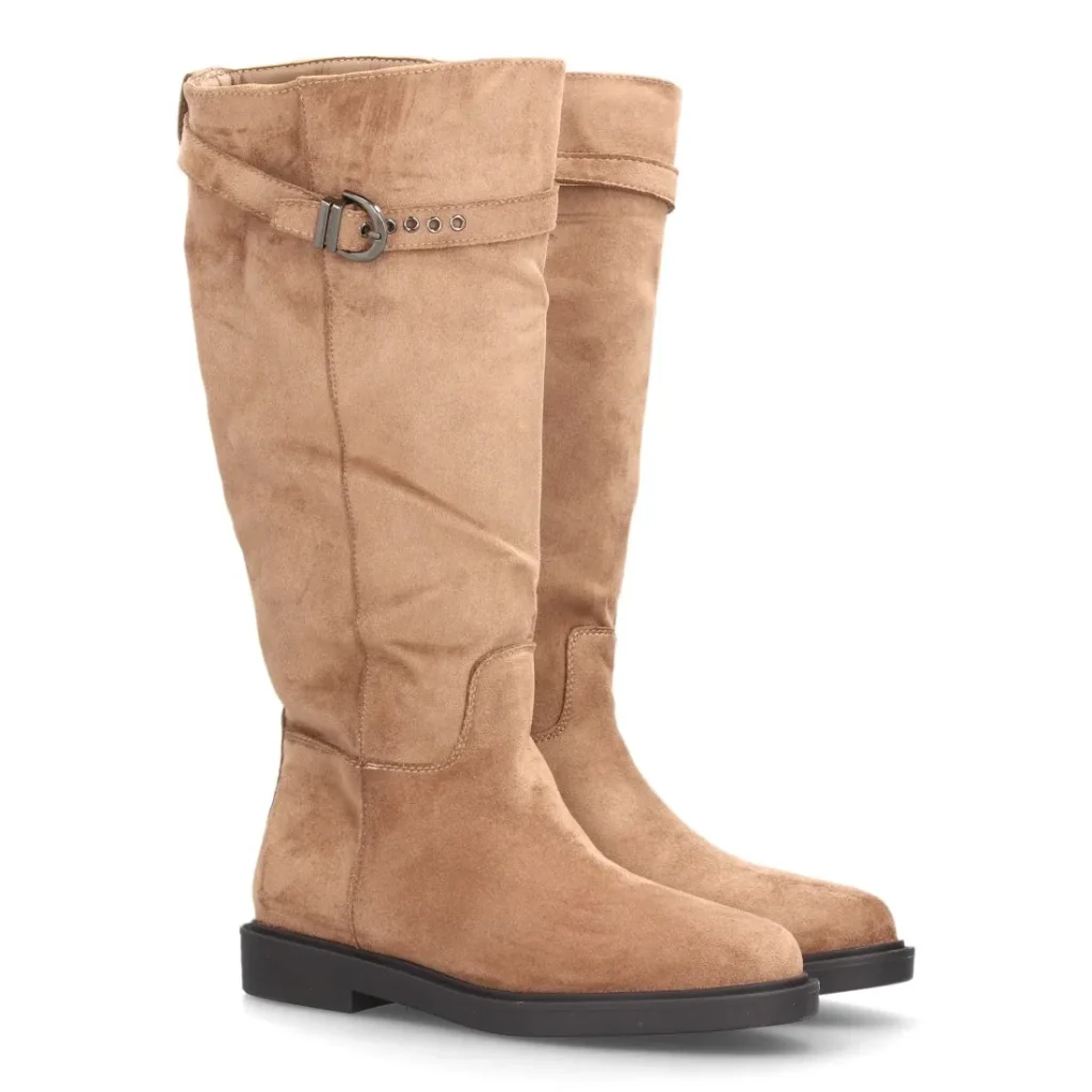 Botas altas planas con adorno metálico para mujer (YG1006) en color caqui