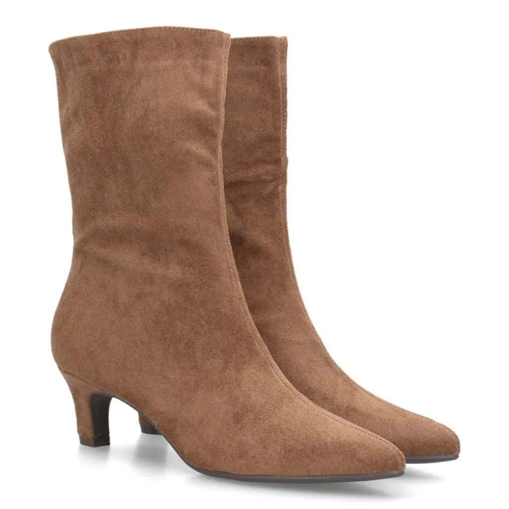 Botas media caña tacón fino elegante para mujer en color caqui
