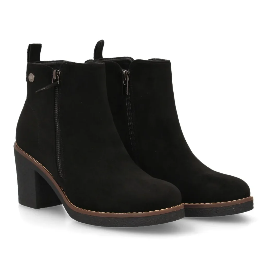 Botín negro tacón ancho con cremallera para mujer en color negro