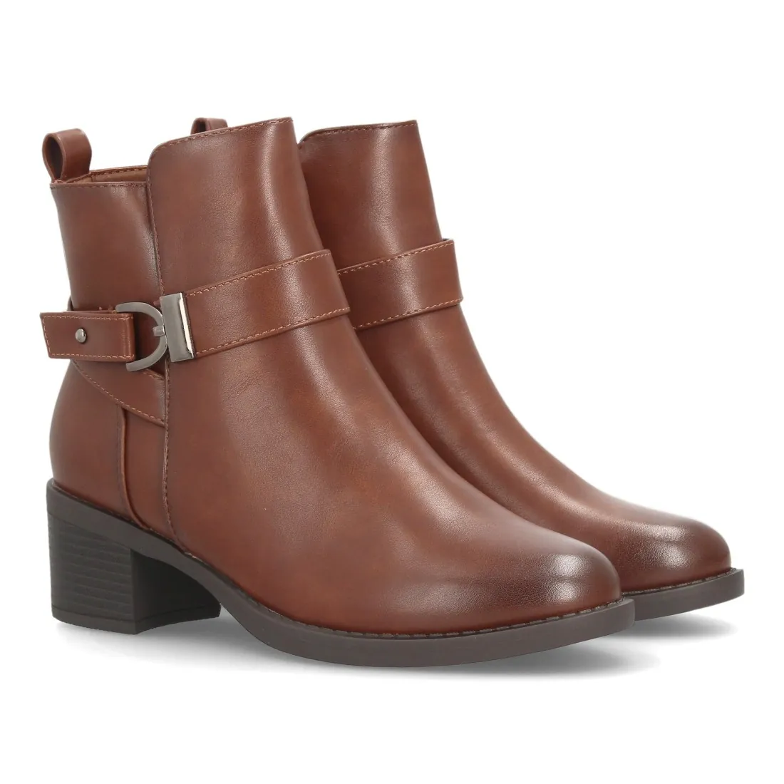 Botines de tacón ancho con hebilla para mujer
