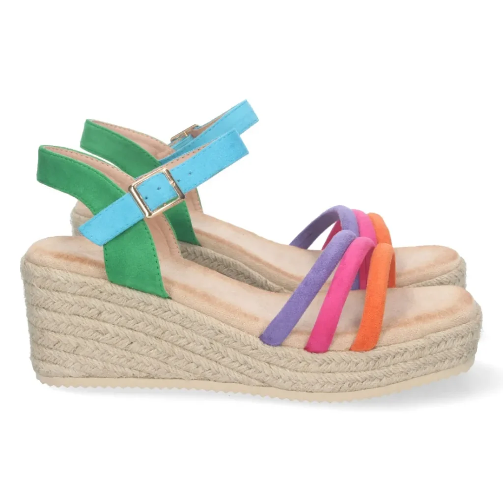 Sandalia de cuña con yute y hebilla para mujer (CF-2374) en color verde
